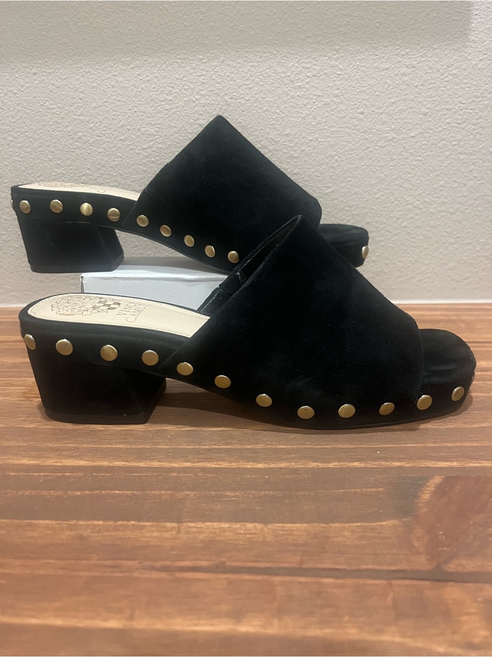 Vince Camuto HANIYA Black Suede Leather Studded Slide Heels - Women Sz 7.5*